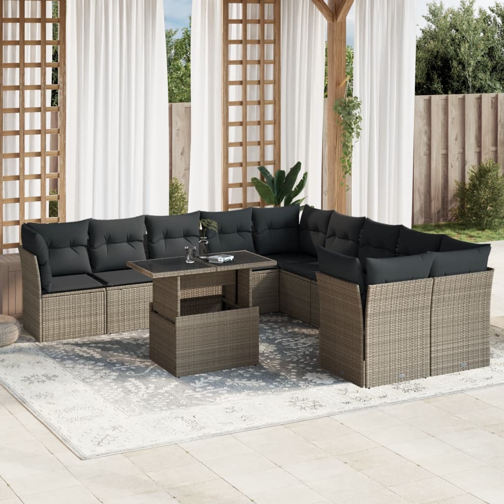 11-delige Loungeset met kussens poly rattan lichtgrijs is nu te koop bij PeponiXL, paradijselijk wonen!