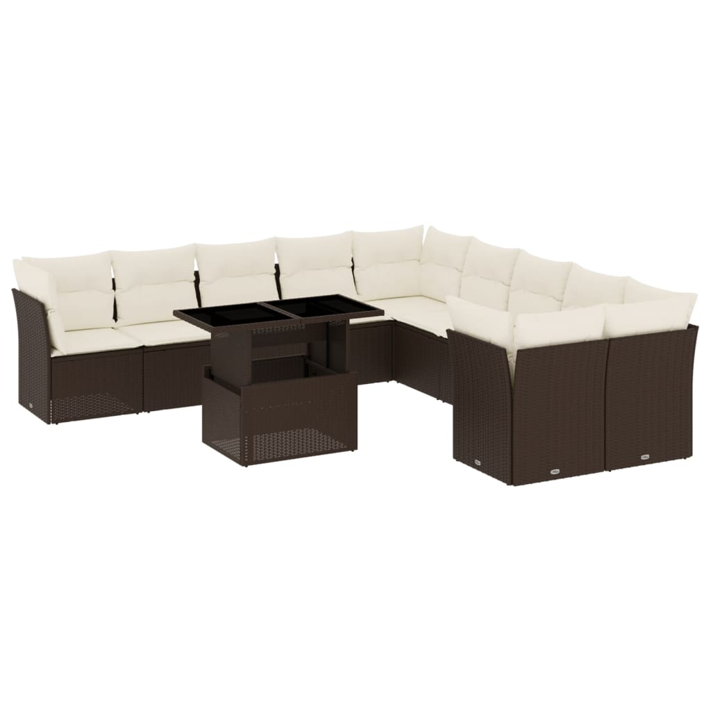 11-delige Loungeset met kussens poly rattan bruin is nu te koop bij PeponiXL, paradijselijk wonen!