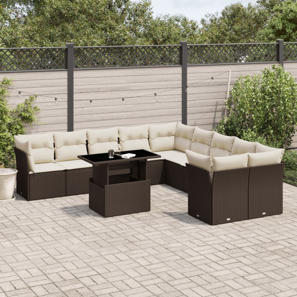 11-delige Loungeset met kussens poly rattan bruin is nu te koop bij PeponiXL, paradijselijk wonen!