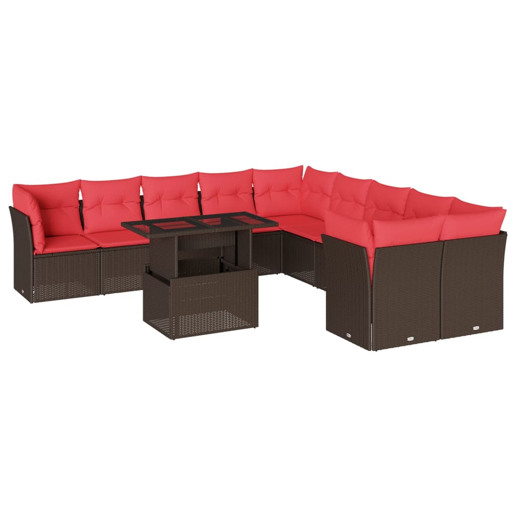11-delige tuinbankset met kussens, bruin polyrotan is nu te koop bij PeponiXL, paradijselijk wonen!