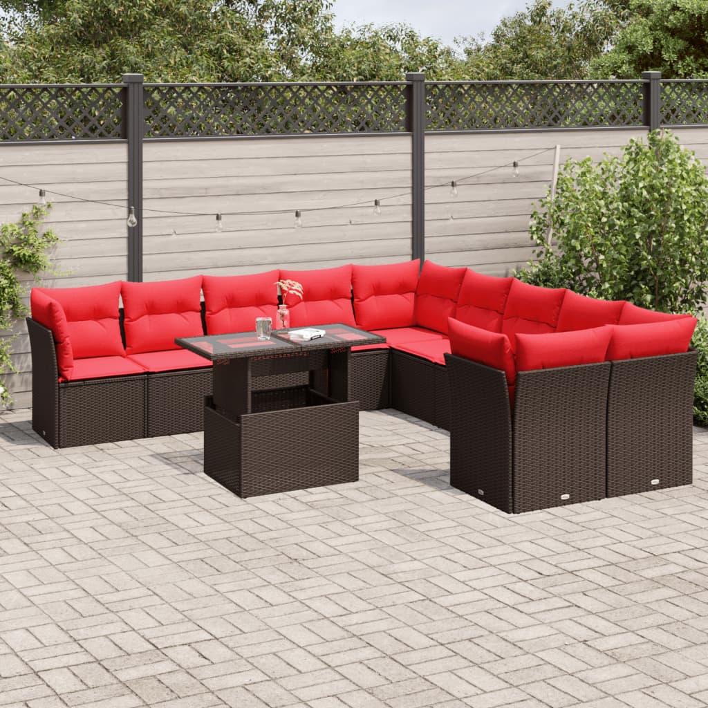 11-delige tuinbankset met kussens, bruin polyrotan is nu te koop bij PeponiXL, paradijselijk wonen!