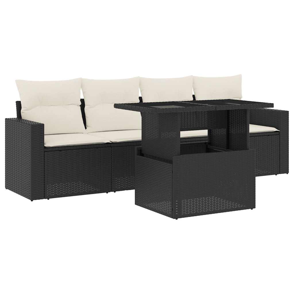 5-delige Loungeset met kussens poly rattan zwart is nu te koop bij PeponiXL, paradijselijk wonen!