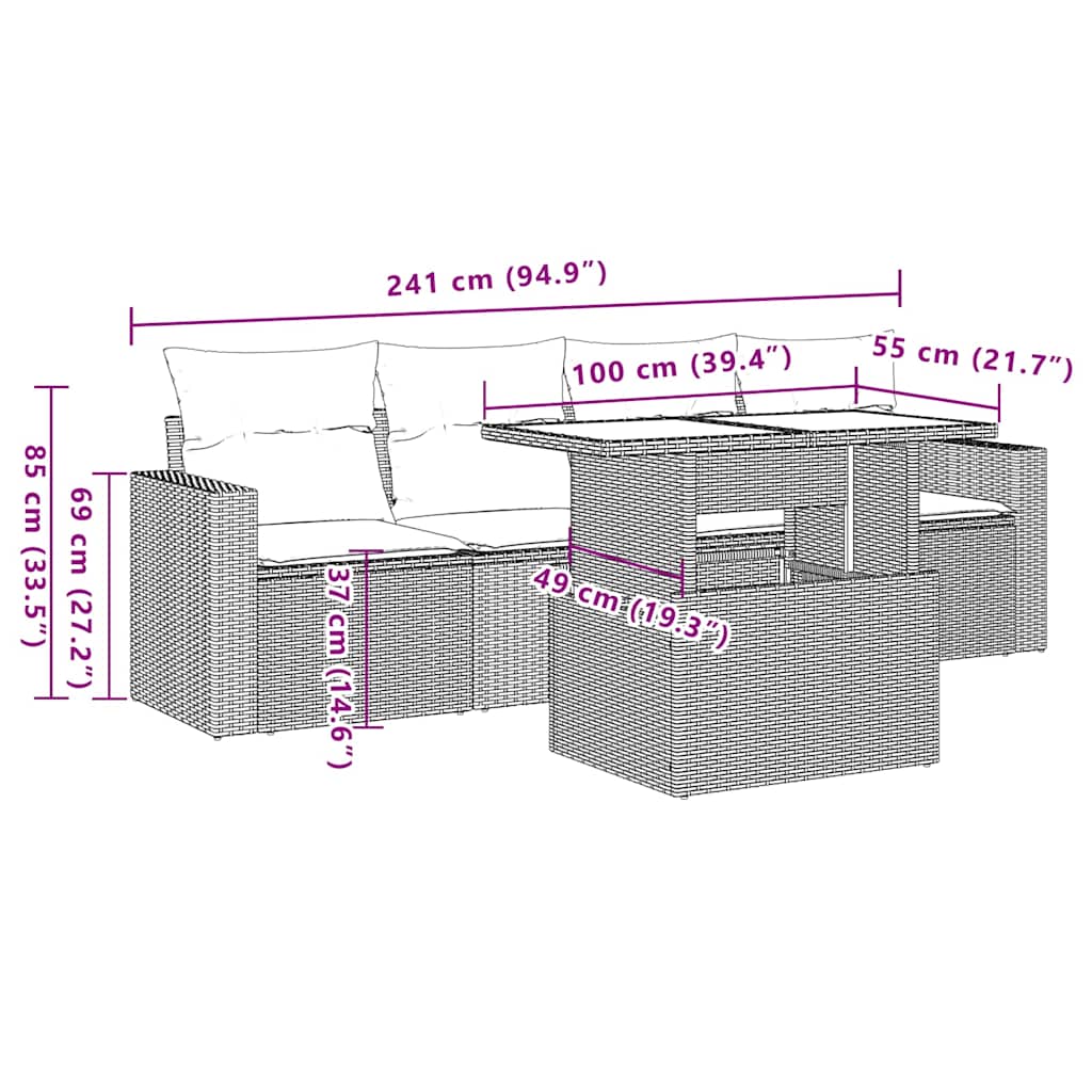 5-delige Loungeset met kussens poly rattan zwart is nu te koop bij PeponiXL, paradijselijk wonen!