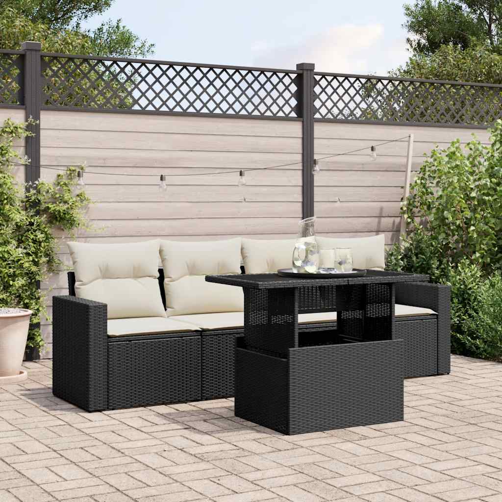 5-delige Loungeset met kussens poly rattan zwart is nu te koop bij PeponiXL, paradijselijk wonen!
