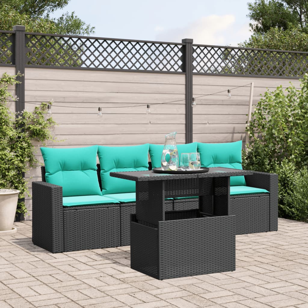 5-delige tuinbankset met kussens van zwart polyrotan is nu te koop bij PeponiXL, paradijselijk wonen!
