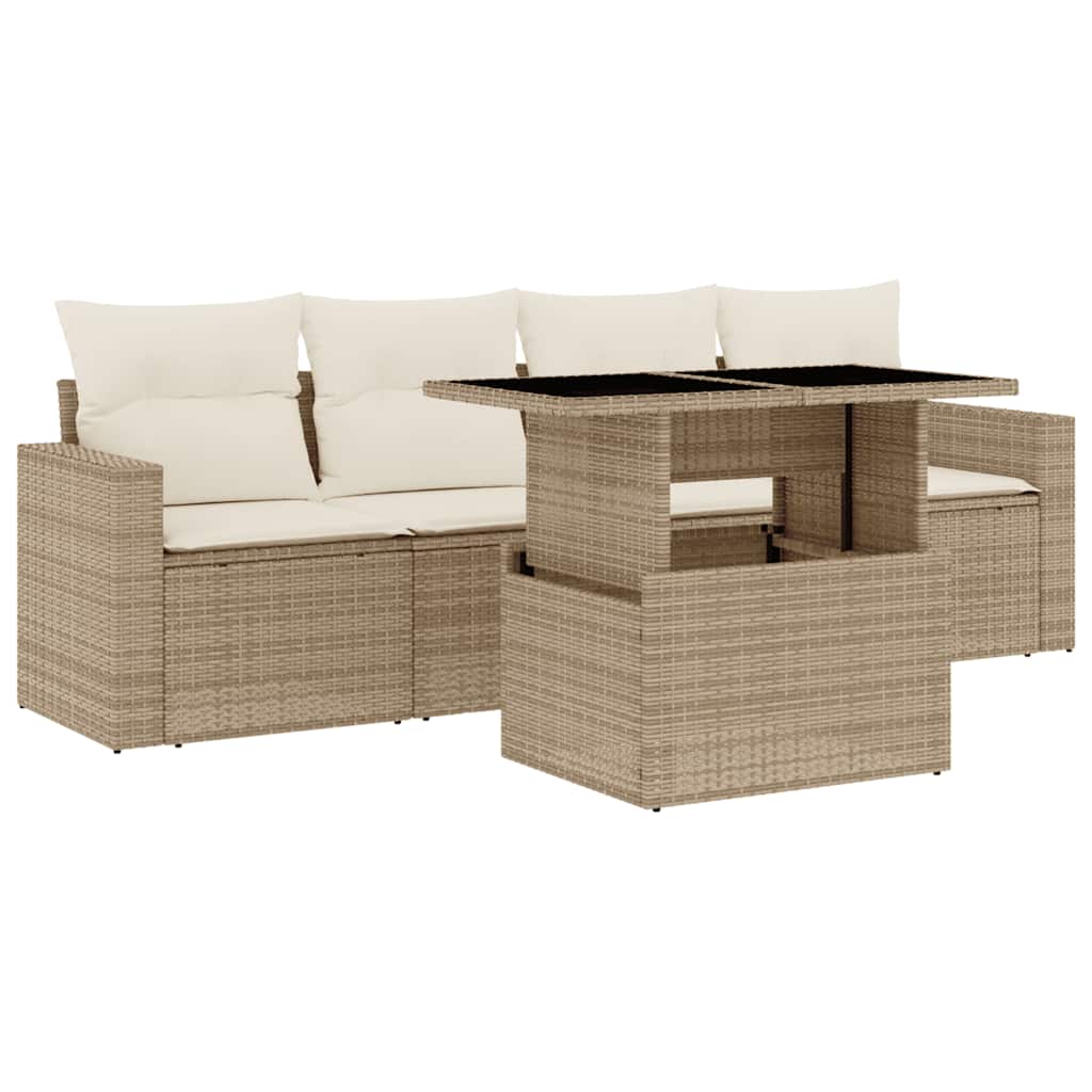 5-delige Loungeset met kussens poly rattan beige is nu te koop bij PeponiXL, paradijselijk wonen!
