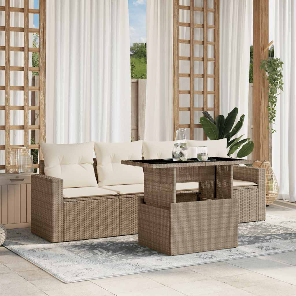 5-delige Loungeset met kussens poly rattan beige is nu te koop bij PeponiXL, paradijselijk wonen!
