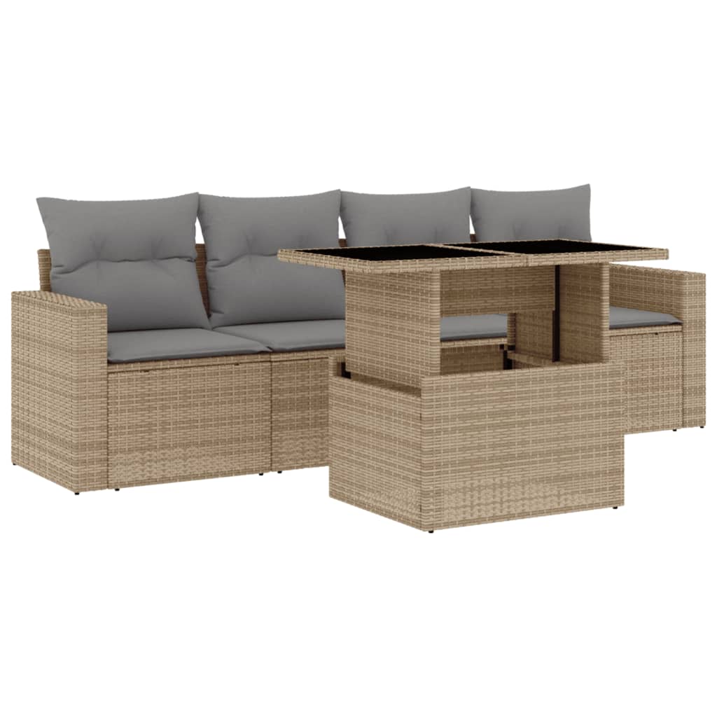 5-delige Loungeset met kussens poly rattan beige is nu te koop bij PeponiXL, paradijselijk wonen!