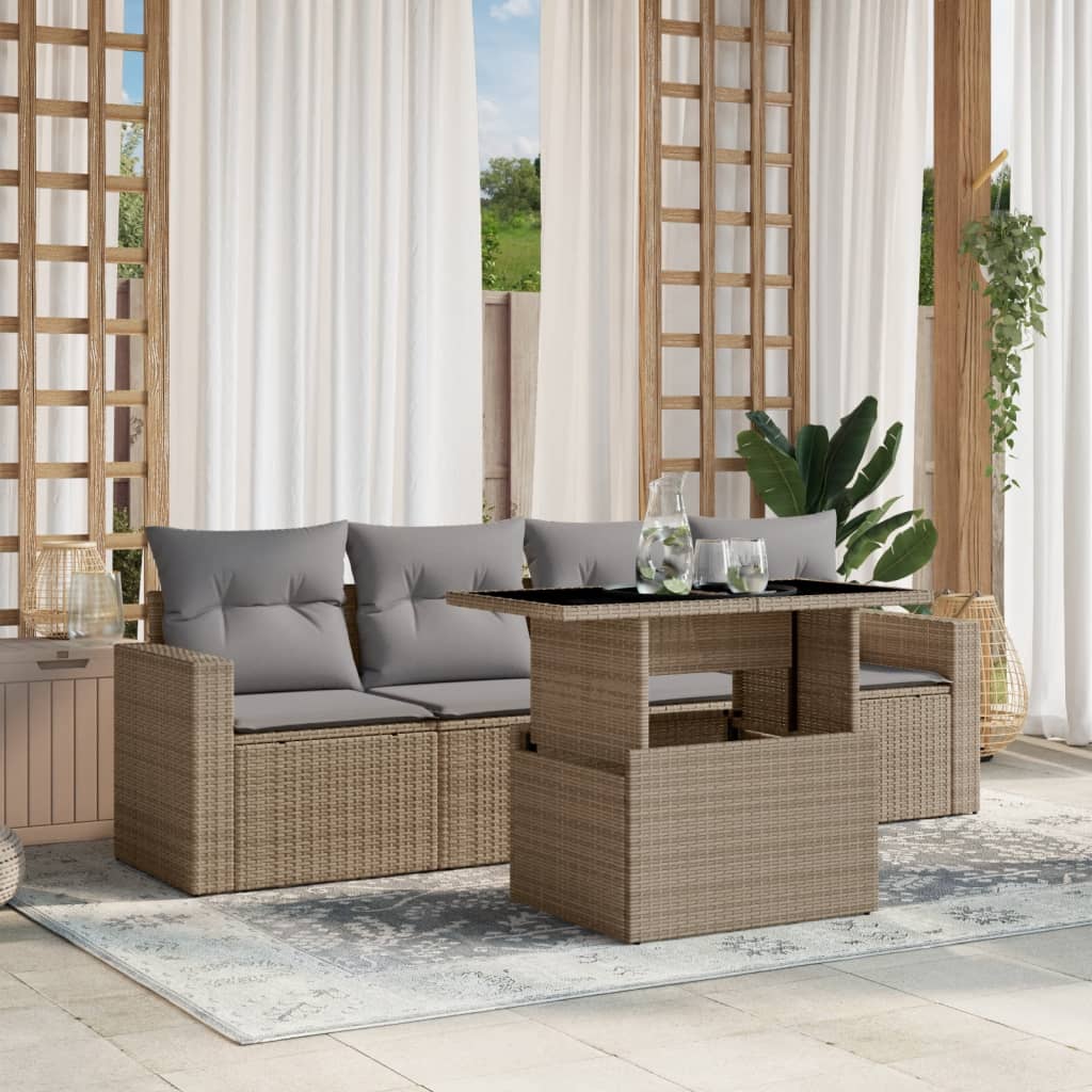 5-delige Loungeset met kussens poly rattan beige is nu te koop bij PeponiXL, paradijselijk wonen!