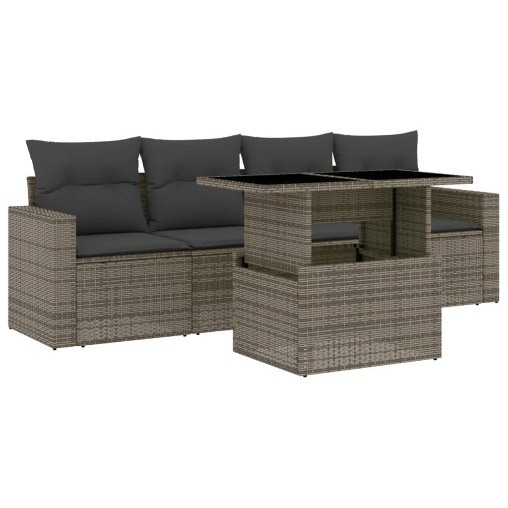 5-delige Loungeset met kussens poly rattan grijs is nu te koop bij PeponiXL, paradijselijk wonen!