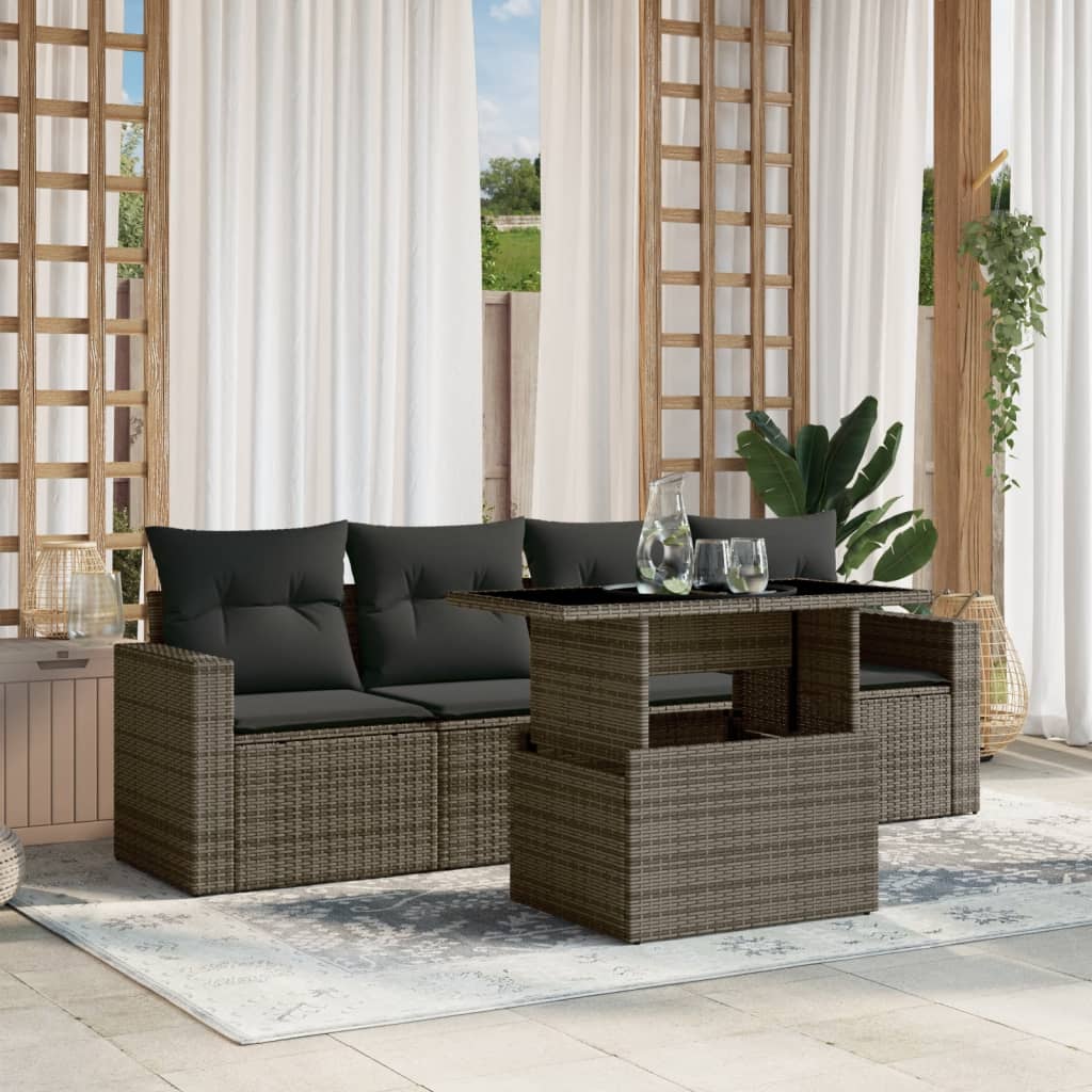 5-delige Loungeset met kussens poly rattan grijs is nu te koop bij PeponiXL, paradijselijk wonen!