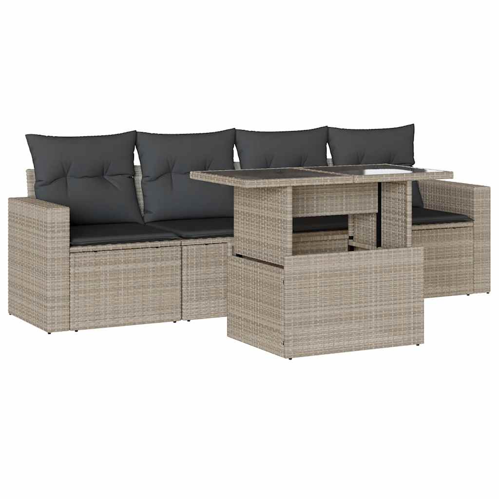 5-delige Loungeset met kussens poly rattan lichtgrijs is nu te koop bij PeponiXL, paradijselijk wonen!