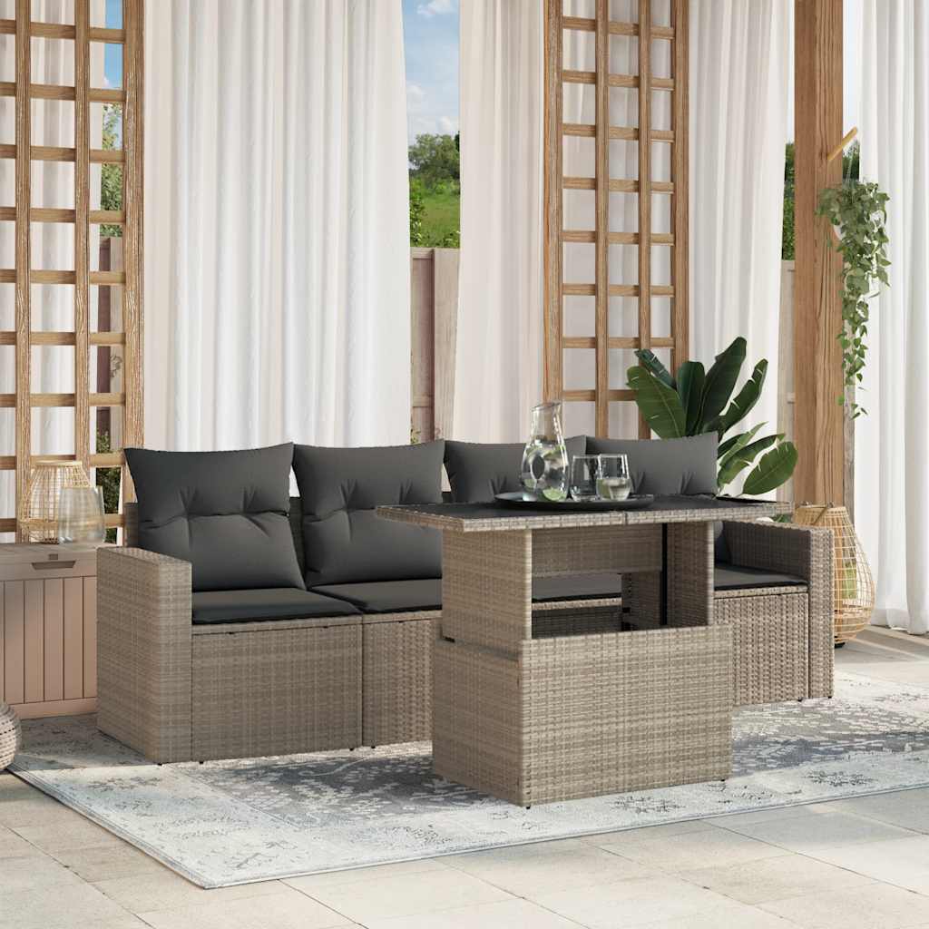 5-delige Loungeset met kussens poly rattan lichtgrijs is nu te koop bij PeponiXL, paradijselijk wonen!