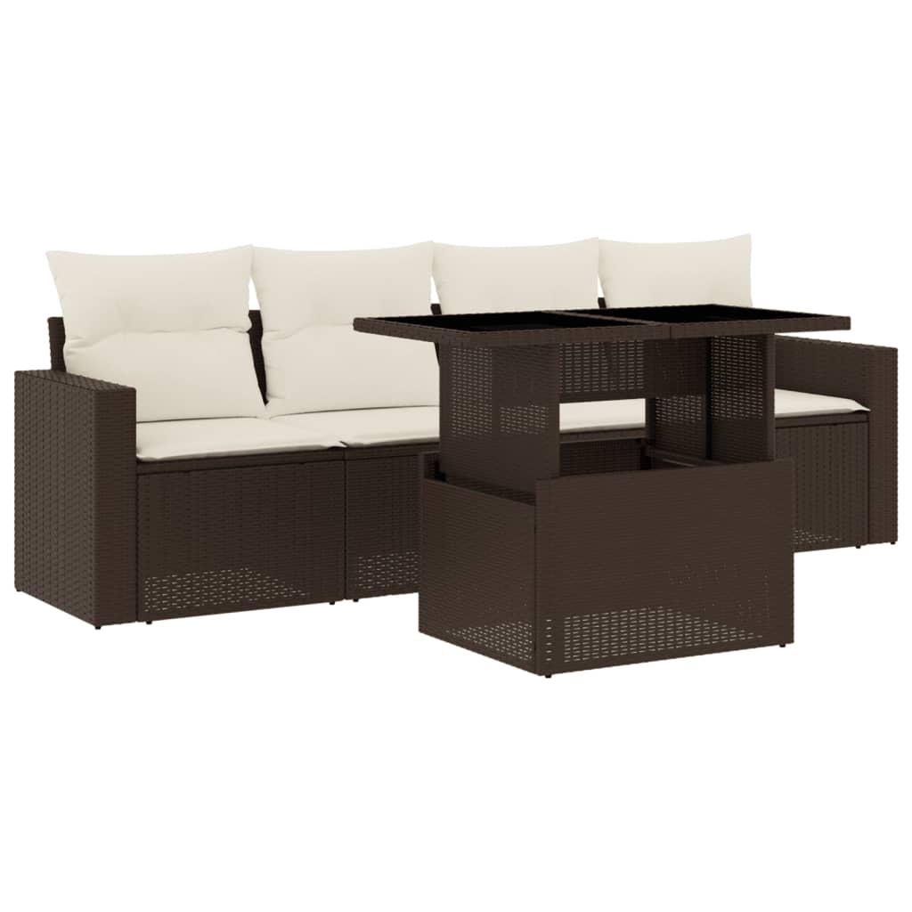 5-delige Loungeset met kussens poly rattan bruin is nu te koop bij PeponiXL, paradijselijk wonen!