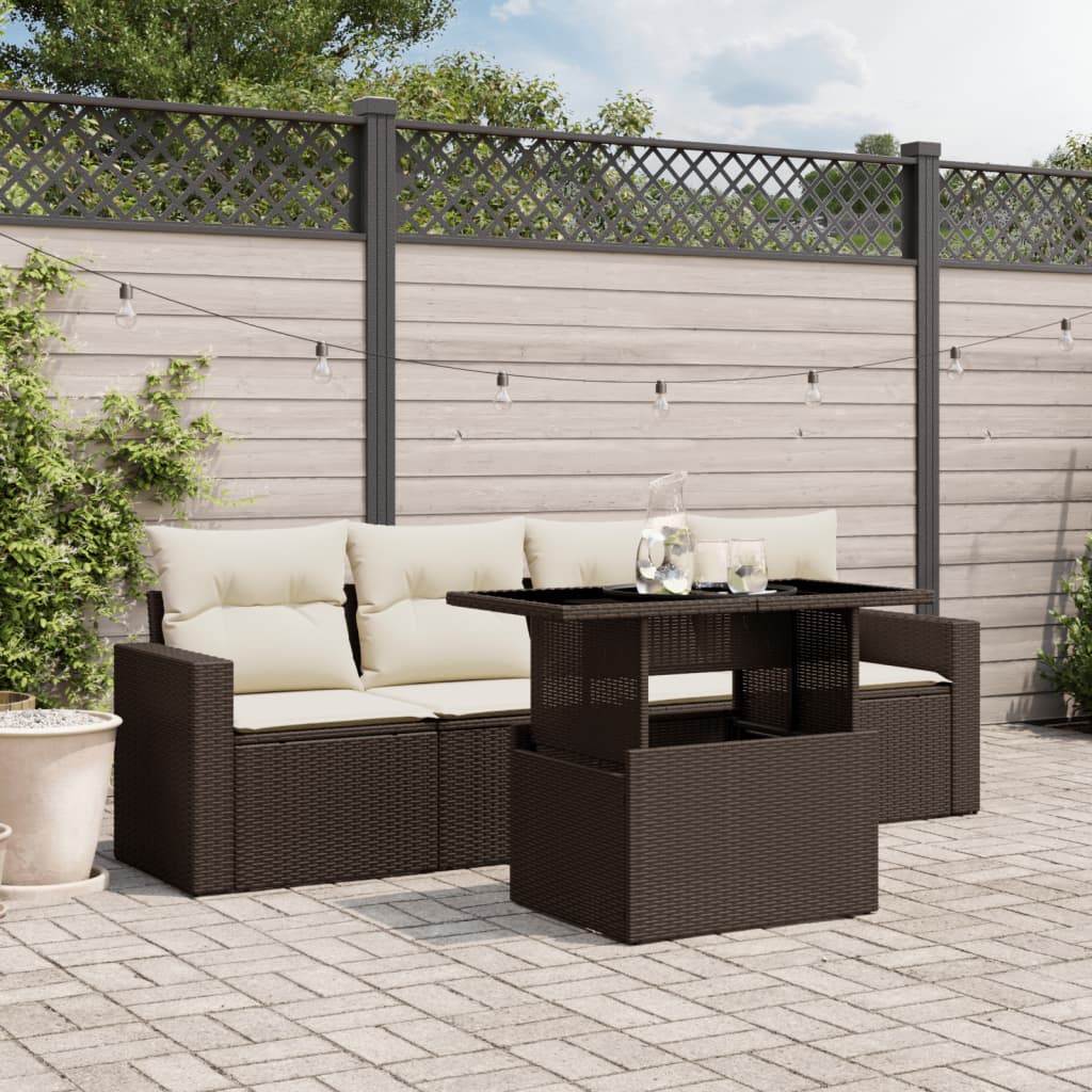 5-delige Loungeset met kussens poly rattan bruin is nu te koop bij PeponiXL, paradijselijk wonen!