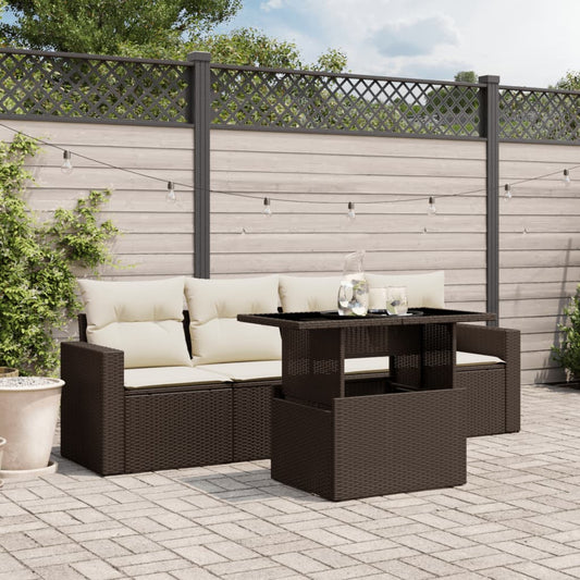 5-delige Loungeset met kussens poly rattan bruin is nu te koop bij PeponiXL, paradijselijk wonen!