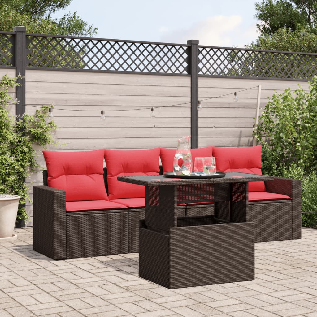 5-delige tuinbankset met kussens, bruin polyrotan is nu te koop bij PeponiXL, paradijselijk wonen!