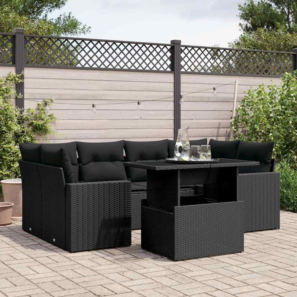 7-delige Loungeset met kussens poly rattan zwart is nu te koop bij PeponiXL, paradijselijk wonen!