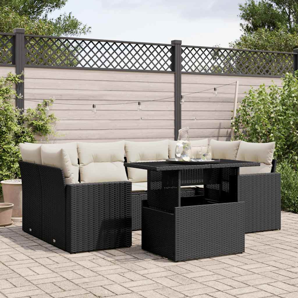 7-delige Loungeset met kussens poly rattan zwart is nu te koop bij PeponiXL, paradijselijk wonen!