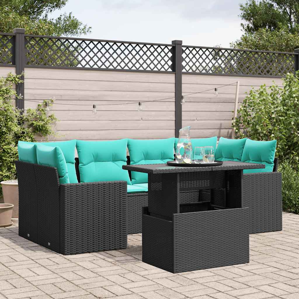 7-delige tuinbankset met kussens van zwart polyrotan is nu te koop bij PeponiXL, paradijselijk wonen!