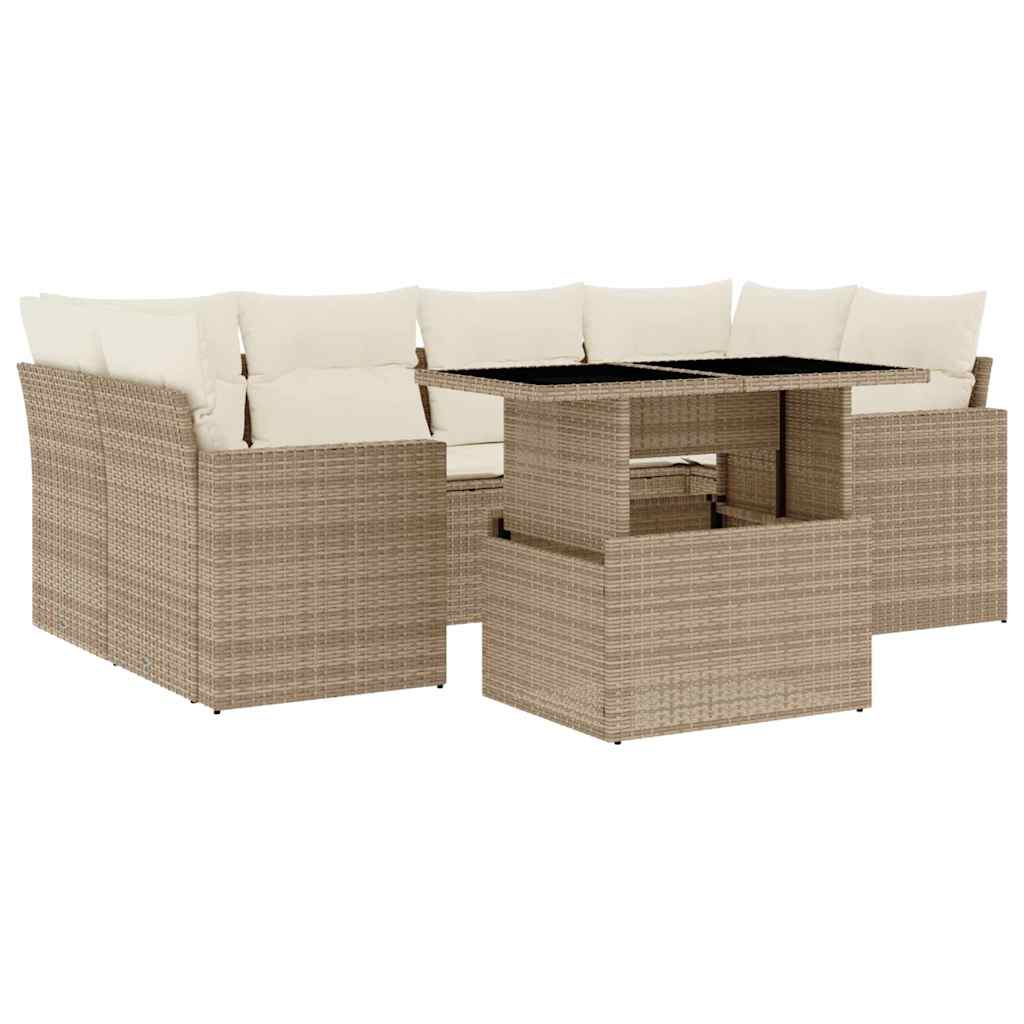 7-delige Loungeset met kussens poly rattan beige is nu te koop bij PeponiXL, paradijselijk wonen!