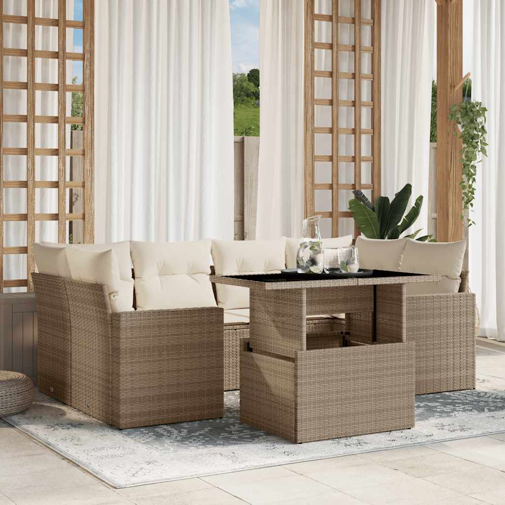 7-delige Loungeset met kussens poly rattan beige is nu te koop bij PeponiXL, paradijselijk wonen!
