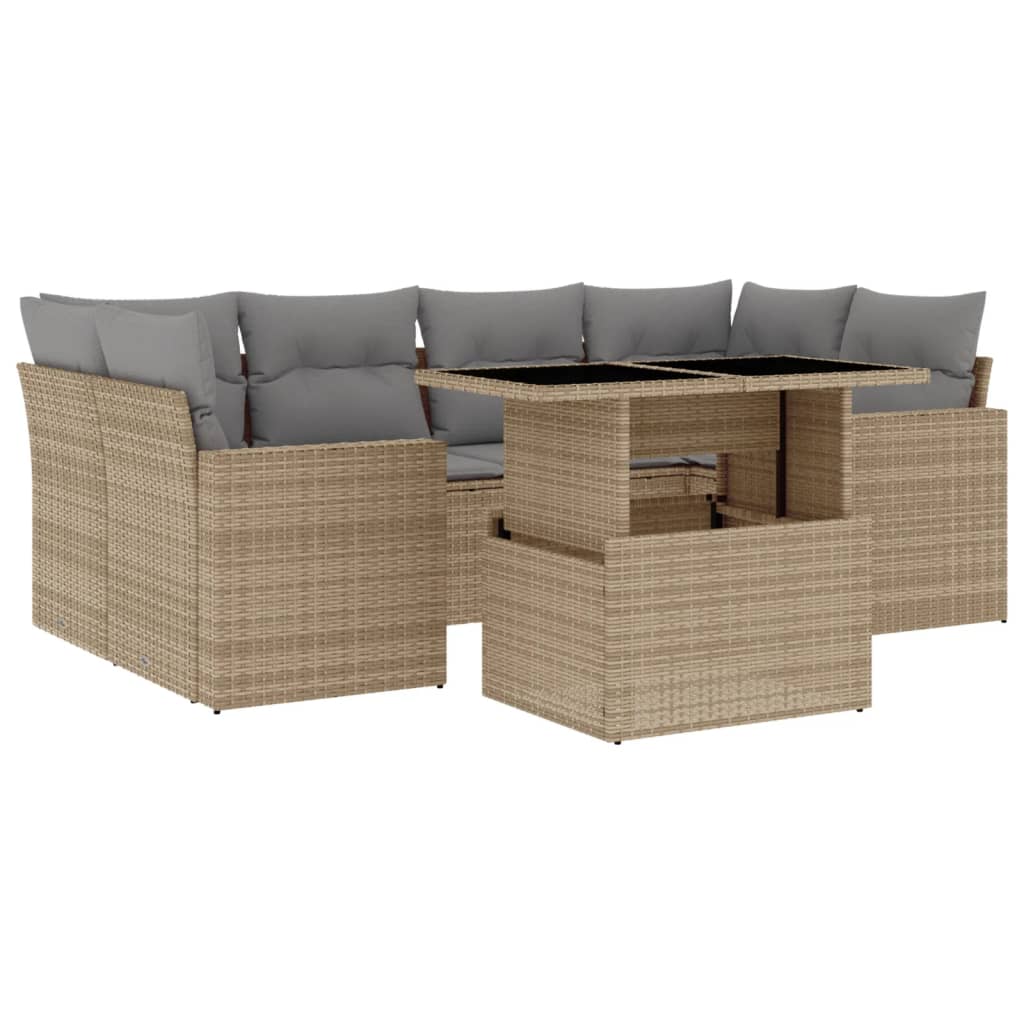 7-delige Loungeset met kussens poly rattan beige is nu te koop bij PeponiXL, paradijselijk wonen!