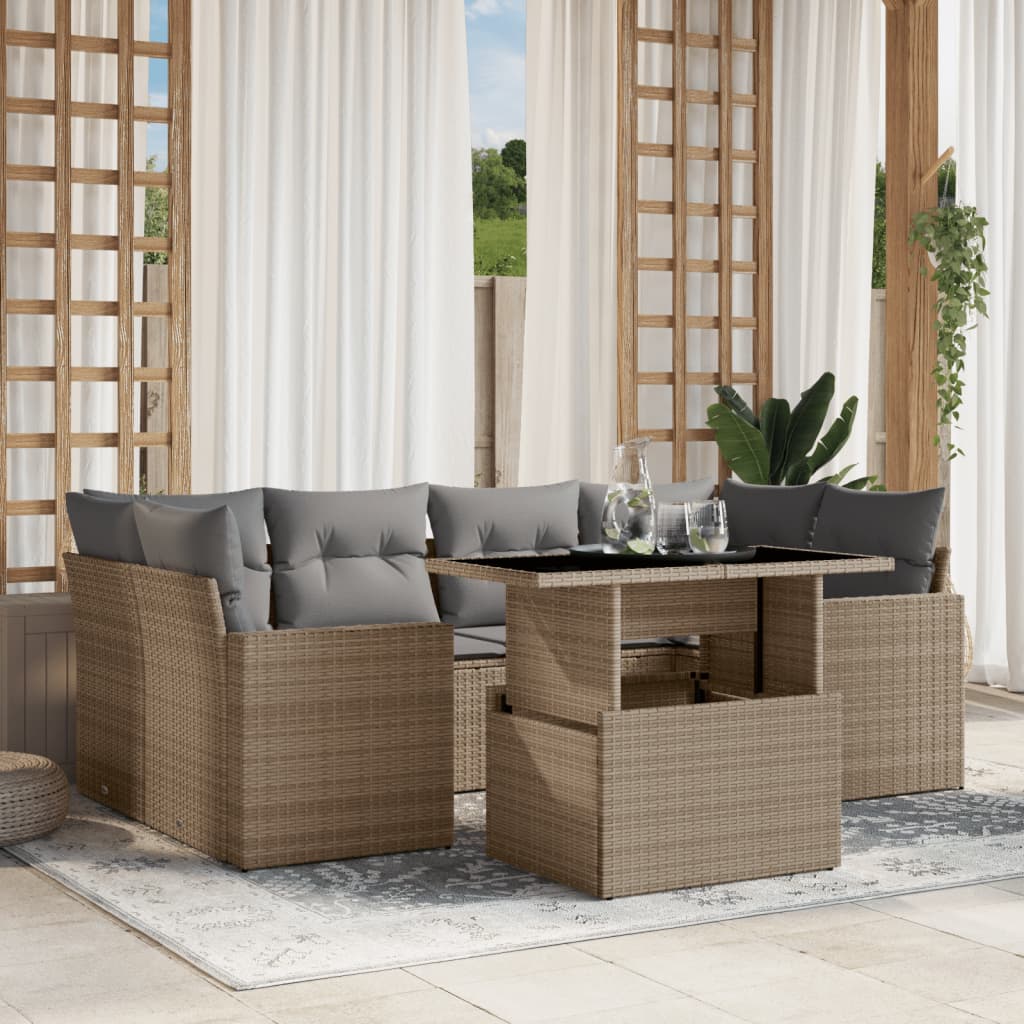 7-delige Loungeset met kussens poly rattan beige is nu te koop bij PeponiXL, paradijselijk wonen!