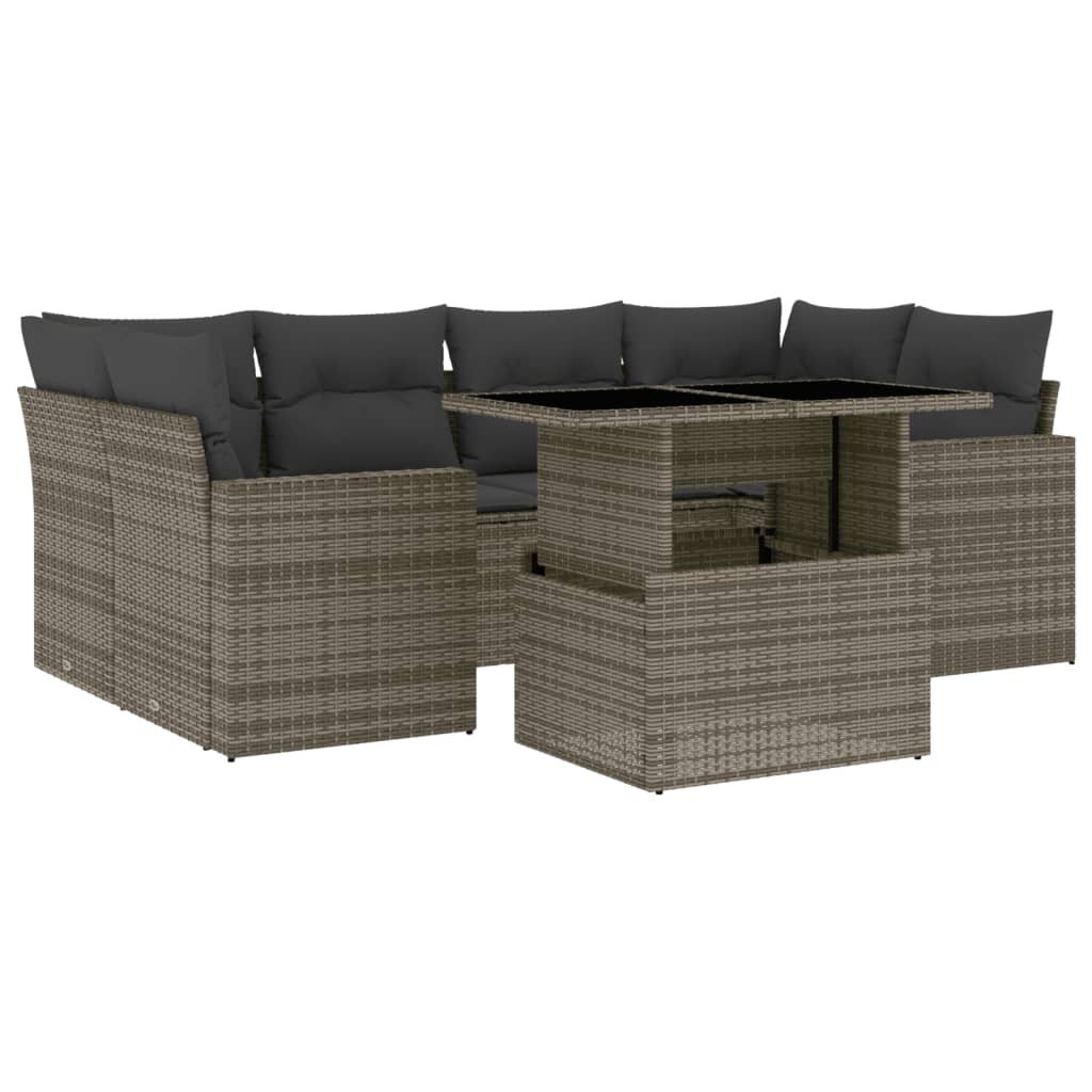 7-delige Loungeset met kussens poly rattan grijs is nu te koop bij PeponiXL, paradijselijk wonen!