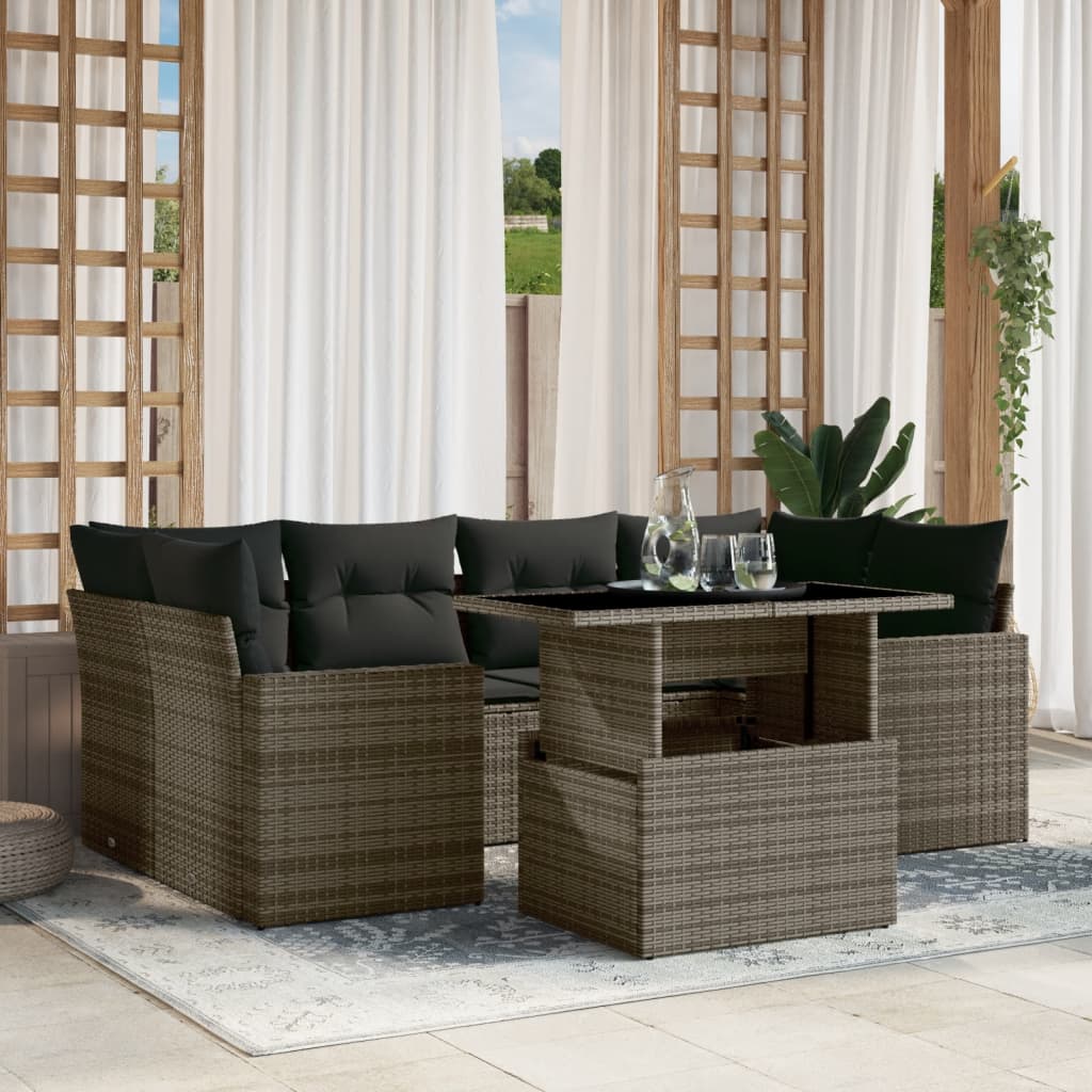 7-delige Loungeset met kussens poly rattan grijs is nu te koop bij PeponiXL, paradijselijk wonen!