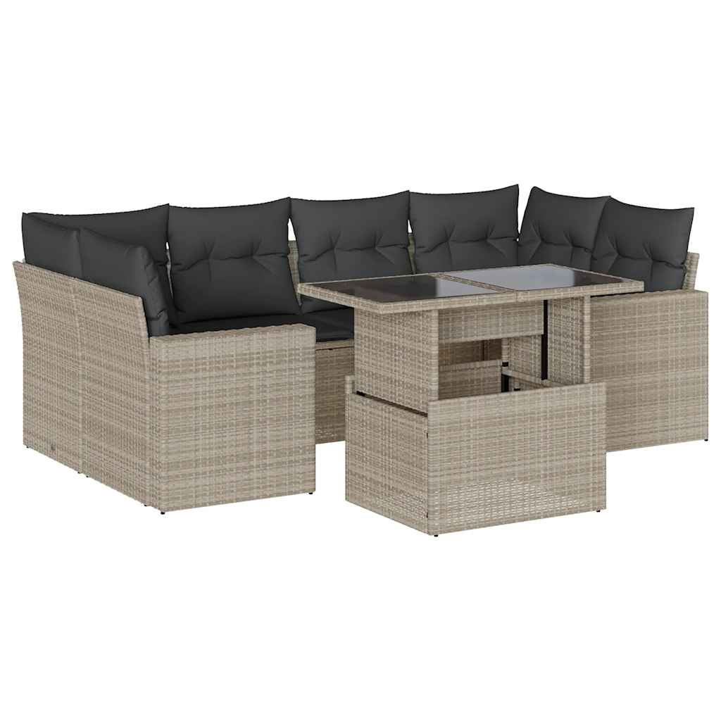 7-delige Loungeset met kussens poly rattan lichtgrijs is nu te koop bij PeponiXL, paradijselijk wonen!