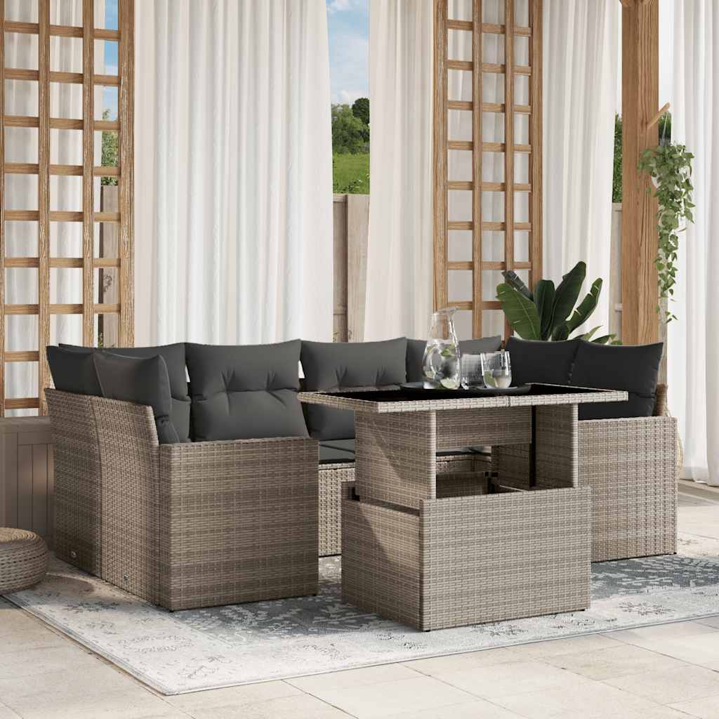 7-delige Loungeset met kussens poly rattan lichtgrijs is nu te koop bij PeponiXL, paradijselijk wonen!
