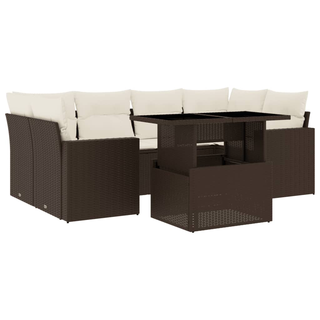 7-delige Loungeset met kussens poly rattan bruin is nu te koop bij PeponiXL, paradijselijk wonen!