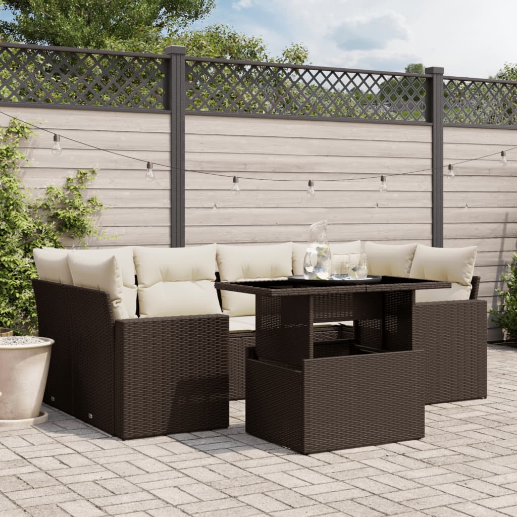 7-delige Loungeset met kussens poly rattan bruin is nu te koop bij PeponiXL, paradijselijk wonen!