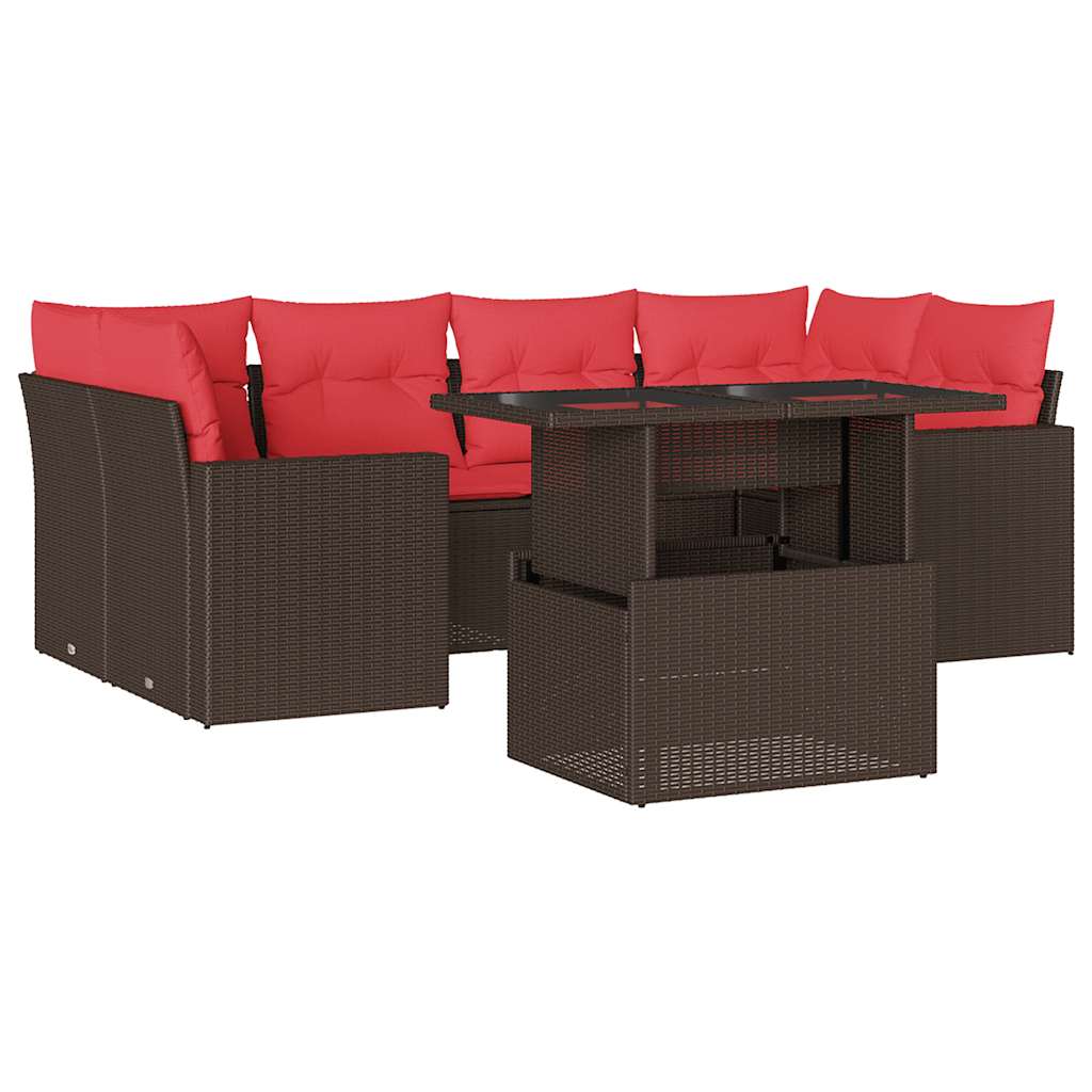 7-delige tuinbankset met kussens, bruin polyrotan is nu te koop bij PeponiXL, paradijselijk wonen!
