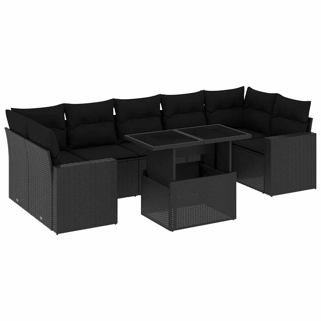 8-delige Loungeset met kussens poly rattan zwart is nu te koop bij PeponiXL, paradijselijk wonen!