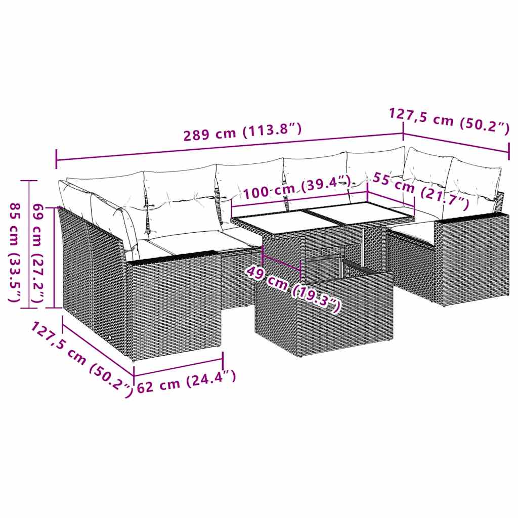 8-delige Loungeset met kussens poly rattan zwart is nu te koop bij PeponiXL, paradijselijk wonen!