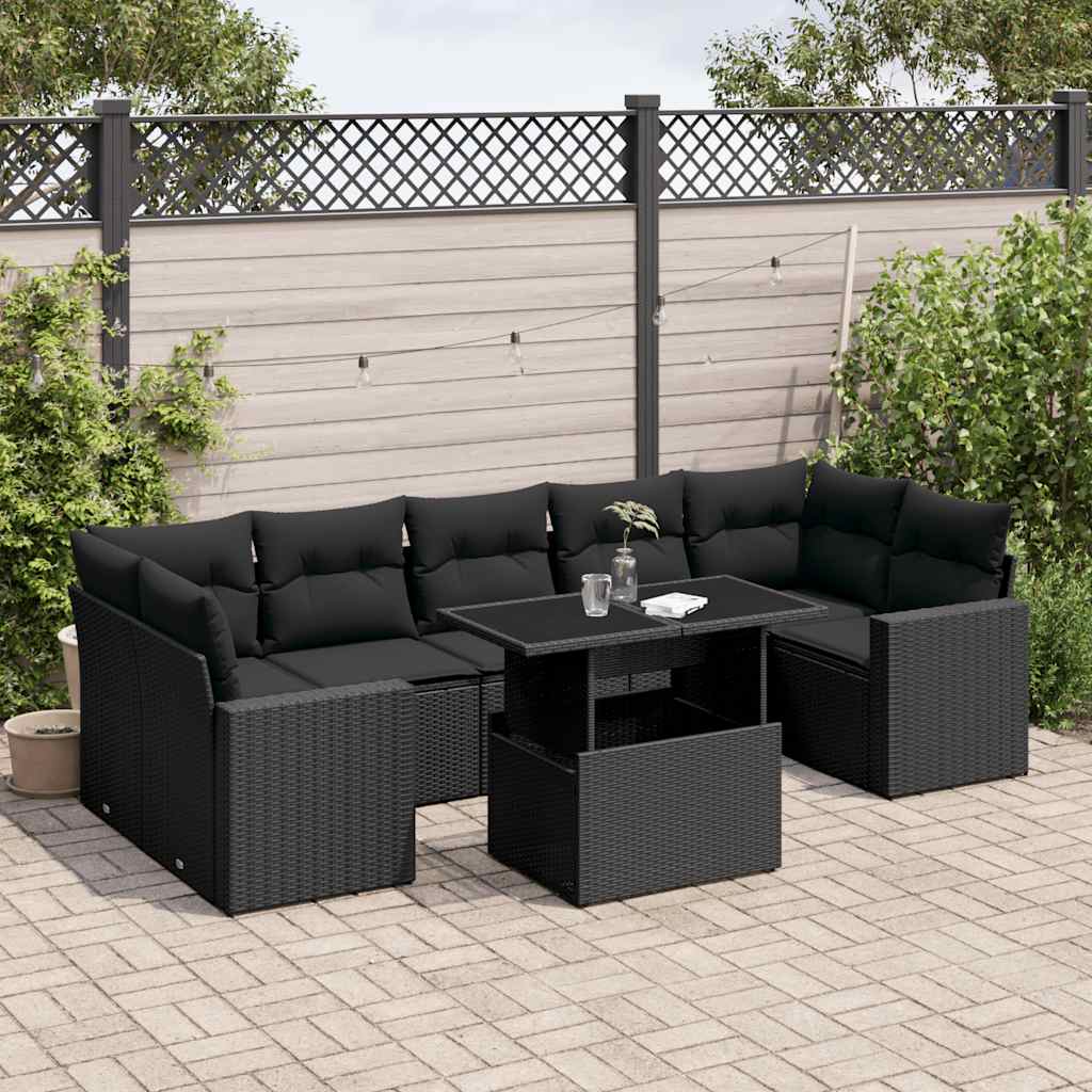 8-delige Loungeset met kussens poly rattan zwart is nu te koop bij PeponiXL, paradijselijk wonen!