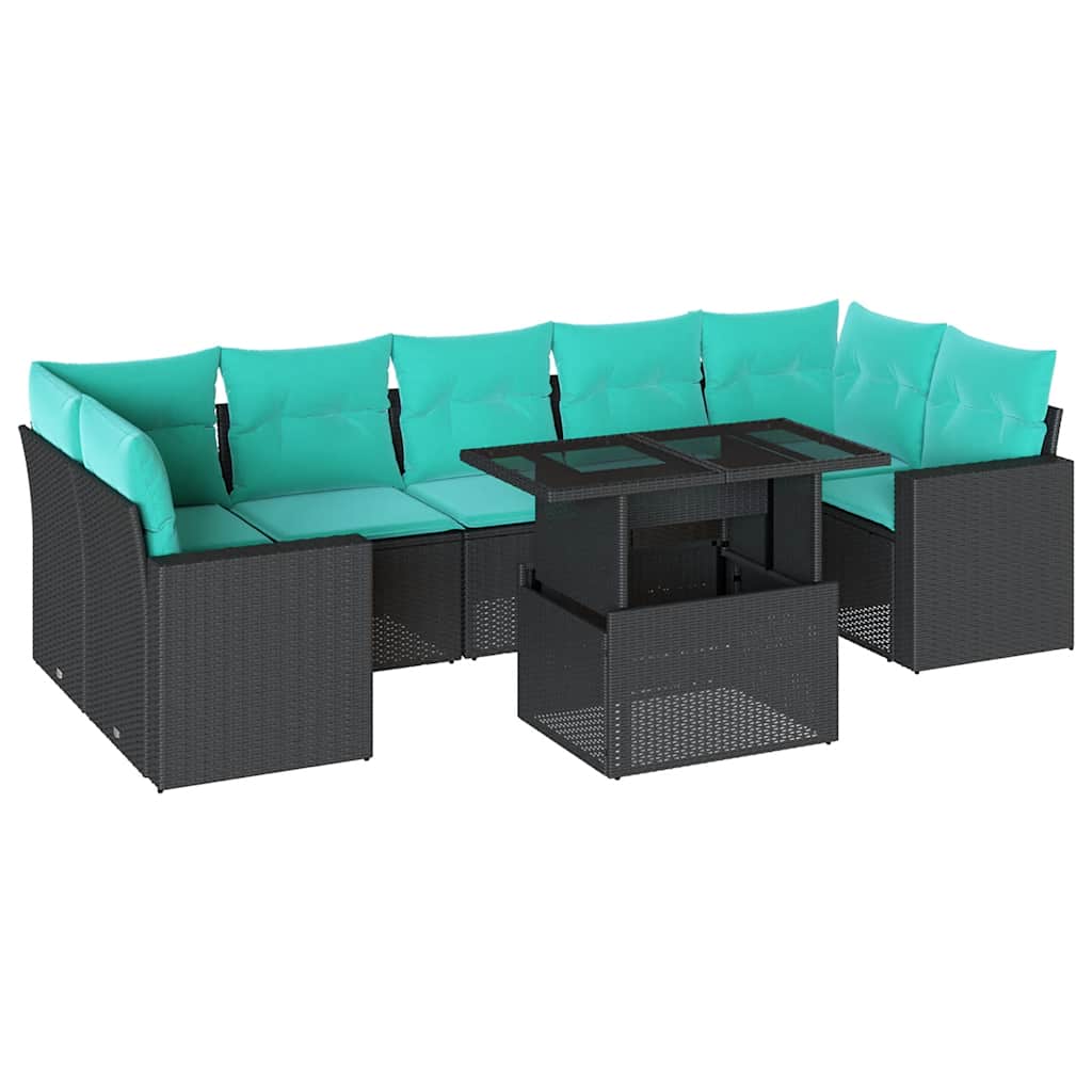 8-delige tuinbankset met kussens, zwart polyrotan is nu te koop bij PeponiXL, paradijselijk wonen!
