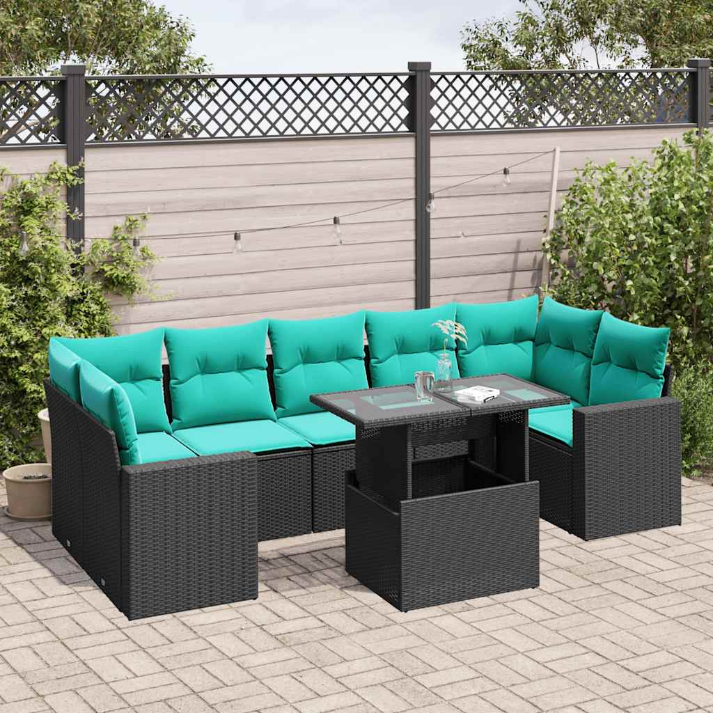 8-delige tuinbankset met kussens, zwart polyrotan is nu te koop bij PeponiXL, paradijselijk wonen!