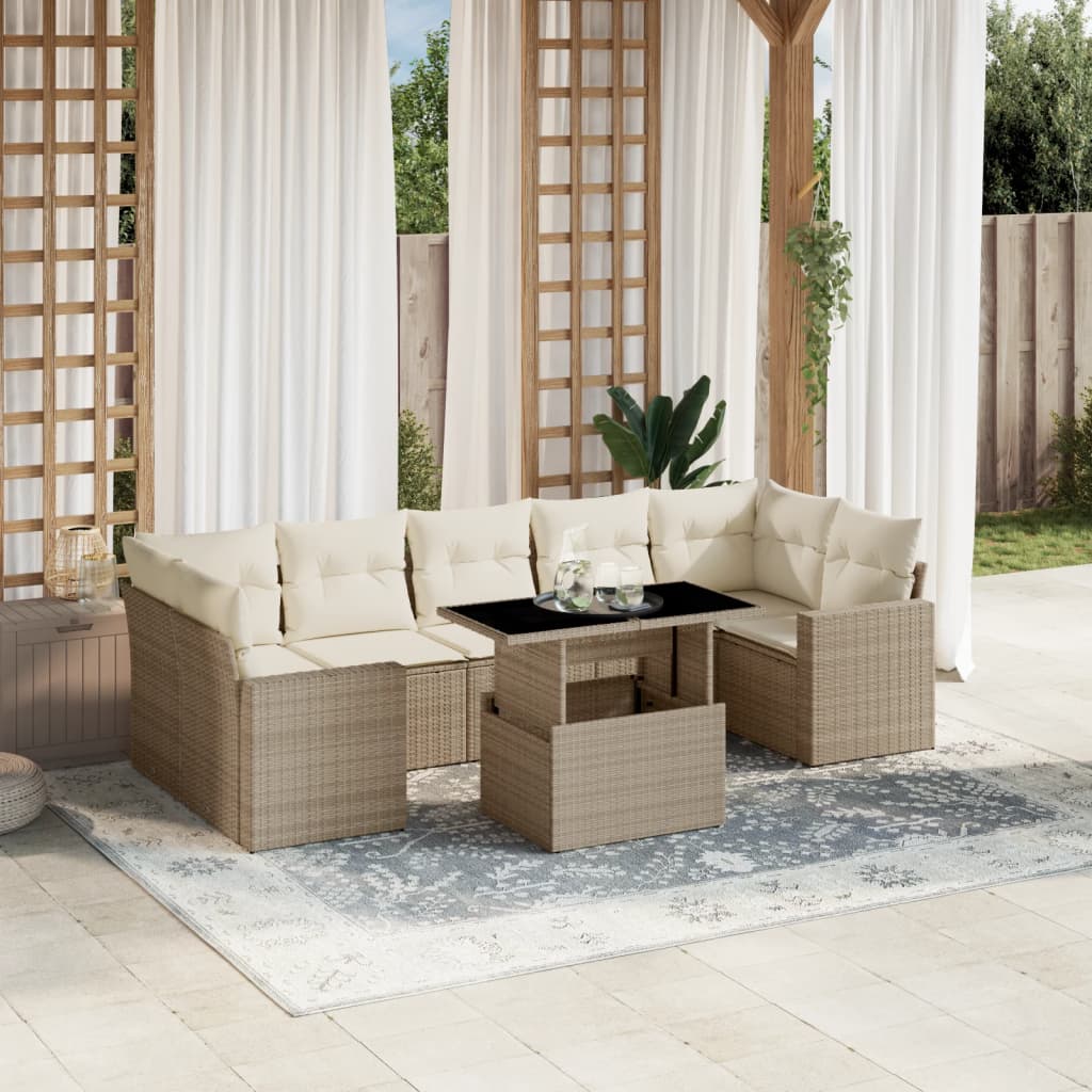 8-delige Loungeset met kussens poly rattan beige is nu te koop bij PeponiXL, paradijselijk wonen!