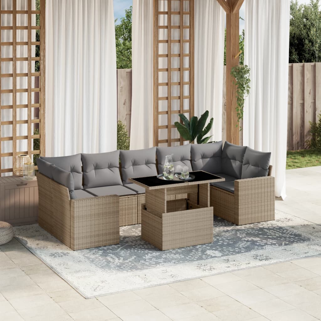 8-delige Loungeset met kussens poly rattan beige is nu te koop bij PeponiXL, paradijselijk wonen!