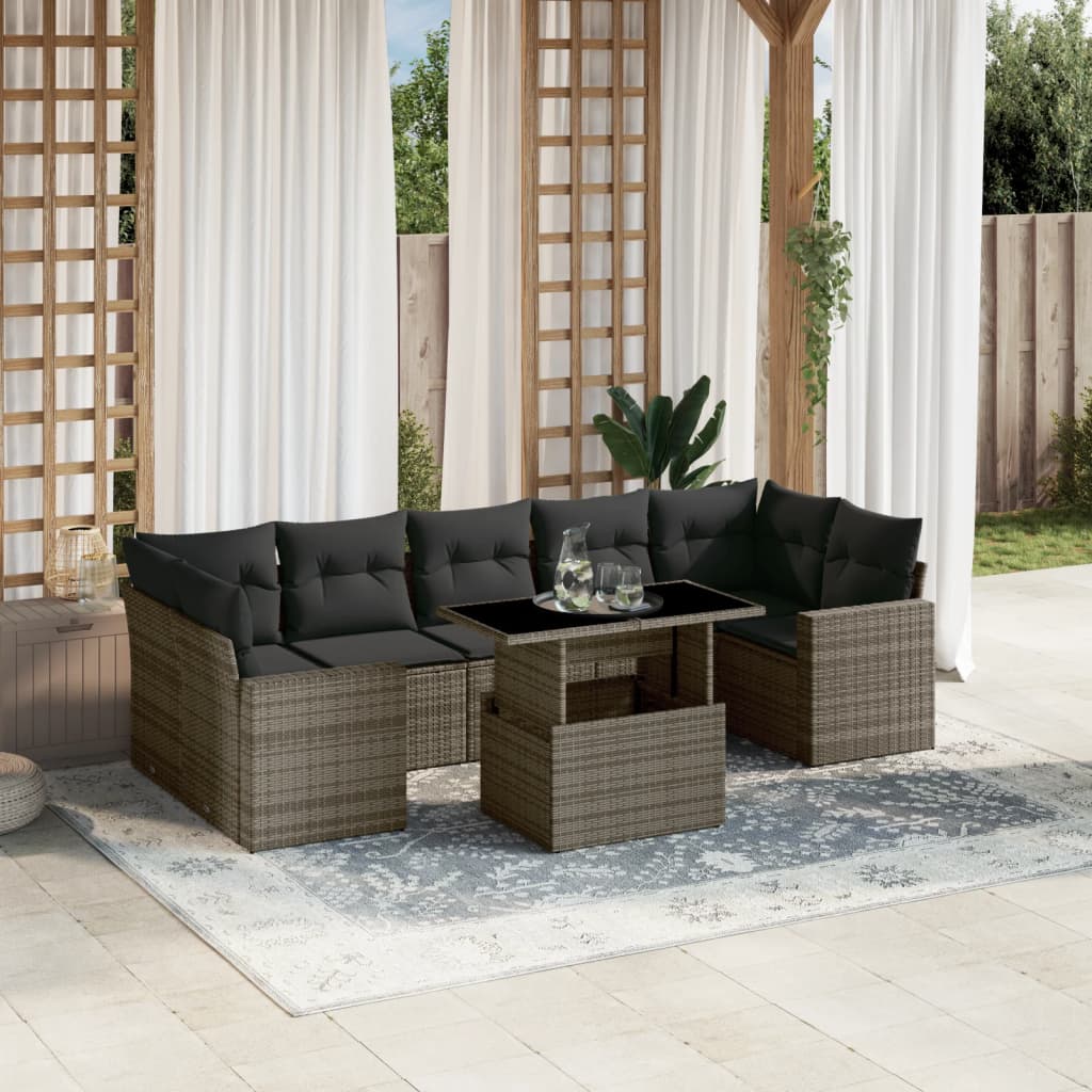 8-delige Loungeset met kussens poly rattan grijs is nu te koop bij PeponiXL, paradijselijk wonen!