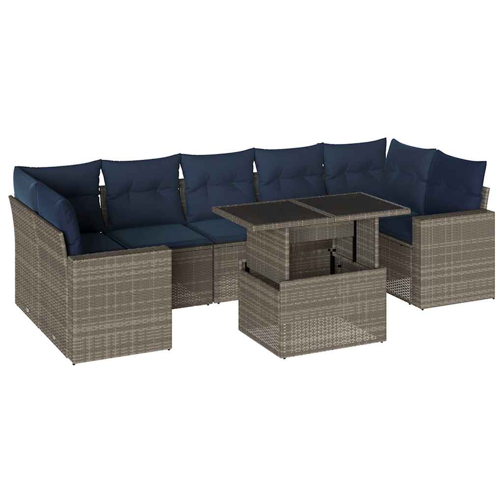 8-delige tuinbankset met kussens, grijs polyrotan is nu te koop bij PeponiXL, paradijselijk wonen!