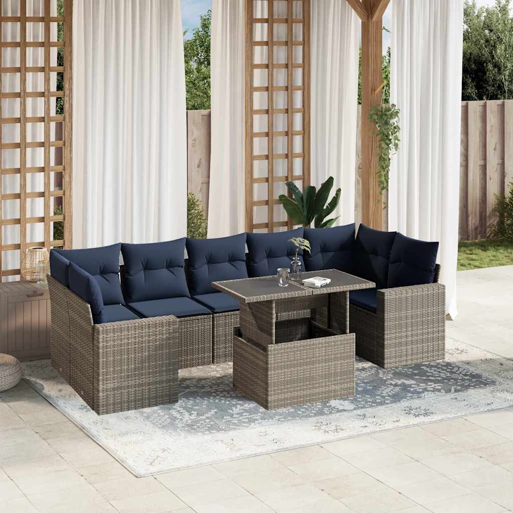 8-delige tuinbankset met kussens, grijs polyrotan is nu te koop bij PeponiXL, paradijselijk wonen!