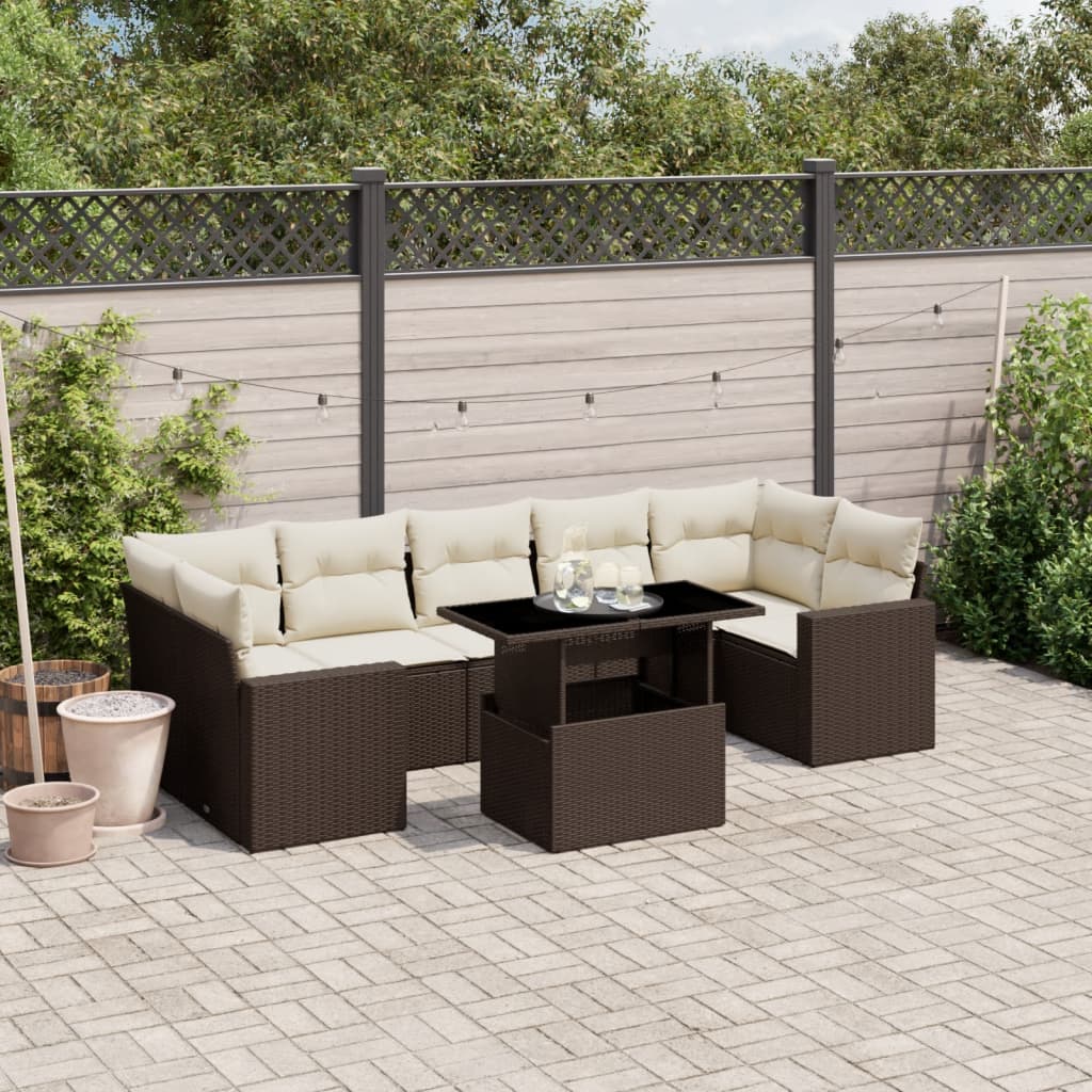 8-delige Loungeset met kussens poly rattan bruin is nu te koop bij PeponiXL, paradijselijk wonen!