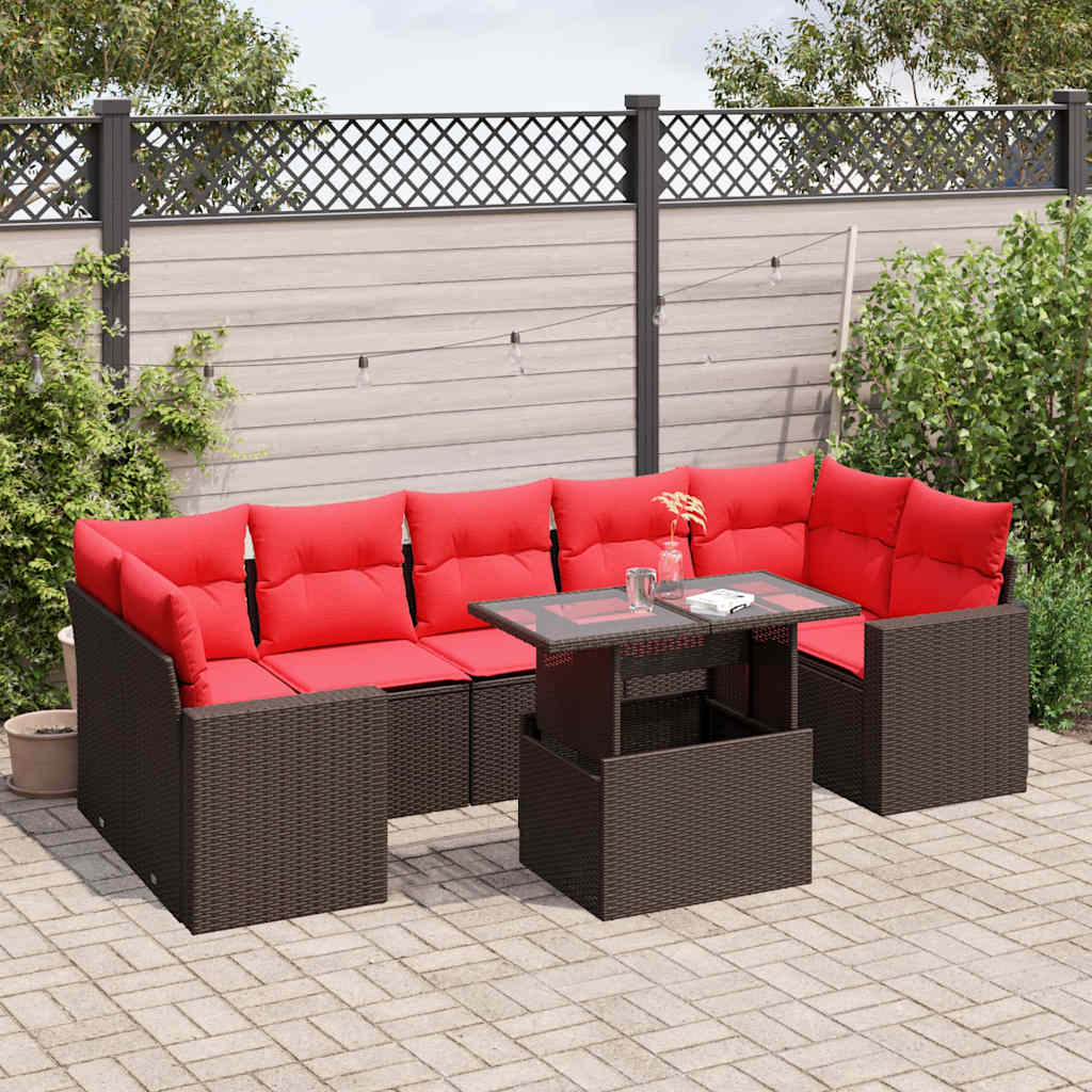 8-delige tuinbankset met kussens, bruin polyrotan is nu te koop bij PeponiXL, paradijselijk wonen!