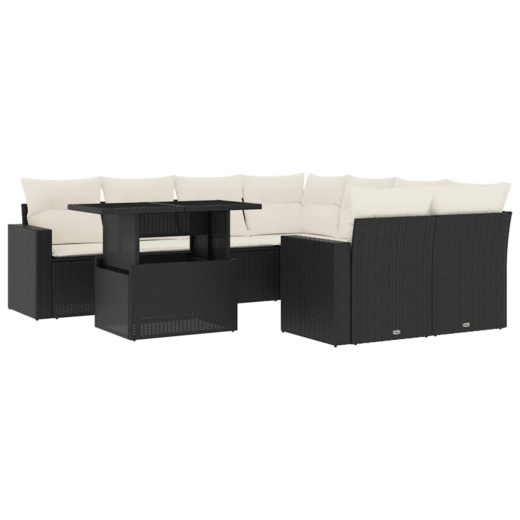 9-delige Loungeset met kussens poly rattan zwart is nu te koop bij PeponiXL, paradijselijk wonen!