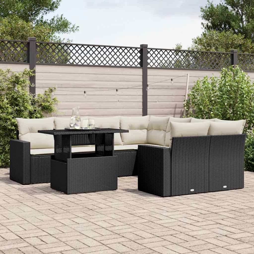 9-delige Loungeset met kussens poly rattan zwart is nu te koop bij PeponiXL, paradijselijk wonen!