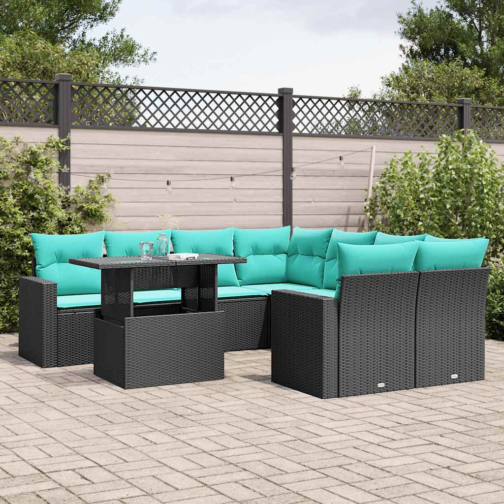 9-delige tuinbankset met kussens van zwart polyrotan is nu te koop bij PeponiXL, paradijselijk wonen!